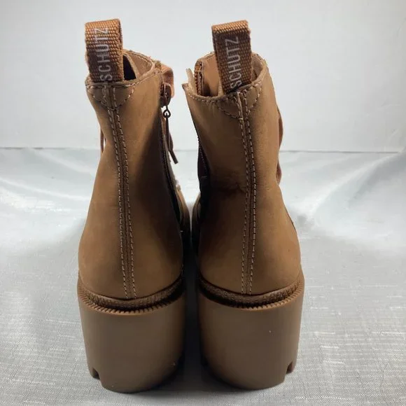 NWOT Schutz Xayane Waterproof Lace-Up Side-Zip Boots, Tan, Womens Sz. 9B - Picture 2 of 12